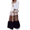 Kobiety Dress Square Collar Kolor Dopasowanie Czeski ES Z Długim Rękawem Loose Casual Maxi Plus Size Ladies ES 210513