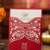 (20 teile/los) Laser Cut Blume Chinesische Rote Hochzeit Einladungskarte Gold Verlobung Geburtstag Einladungen Mit Umschlag CX060R