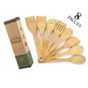 Juego de 8 utensilios de cocina de bambú, utensilios de cocina, cuchara fácil de madera Natural saludable, espátula, tenedor, mezcla de cocina, utensilios de cocina Y04