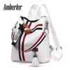 Mochila Amberler de moda para mujer, mochilas escolares de cuero PU a la moda para chicas adolescentes, estilo pijo, nuevos bolsos de hombro con borlas X0529