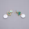 GuaiGuai Jewelry Pink Aventurine Blue Turquoise White Coin Freshwater Pearl Red Green Crystal Dangle Stud Earrings For Women Real 7393583