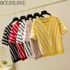 Striped Short Sleeve T Shirt Kvinnor Kvinnor Tunna Pullovers Spring Summer Enkel T-shirt Dam Toppar Tee 14199 210415