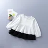 2-7 lat wysokiej jakości dziewczyna odzież zestaw jesień moda patchwork koszulka + spódnica denim dzieci dzieci dzieci 210615