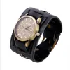 Relógios de pulso vintage retro grande grande pulseira de couro genuíno relógio homens punk quartzo manguito pulseira pulseira relogio masculino204d