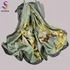 [BYSIFA] Light Green Women Silk Scarf Chinese Style Magnolia Design Elegant Ladies Long Spring Autumn Scarves Shawls