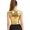 INDJXND Crop Top Kobiety Fitncamis Clubwear Topy Turtleneck Summer Sillevelther Shiny Metallic Tank Tops Workout Kamizelka X0507