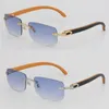 Bois sans monture avec décoration en C Lunettes de soleil vintage Couleur bois Adumbral UV400 Lentille en ligne Vacances d'été Lunettes de soleil carrées protégées pour homme ou femme Taille : 56-18-140