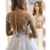 Splendidi abiti da sposa abito da sposa da sposa maniche lunghe a maniche di pizzo applique treno di abiti da festa su misura