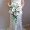 Bouquet De Mariage cascade fausses fleurs De Mariage ivoire Rose avec feuilles vertes Bouquets De Mariage en cascade6225963