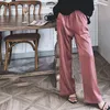 Hoge taille brede beenbroek vrouwen mode effen kleur oversized zijde satijn vintage zwart roze broek vrouwelijke casual losse broek Q0801