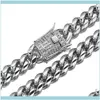Necklaces Pendants Jewelry12Mm Wide 7-40Inch Mens 316L Stainless Steel Curb Cuban Link Chain Necklace & Bracelet Jewelry With Rhinestone But