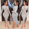 Nya 2024 Kvinnor Autumn and Winter Solid Color Long Sleeve Bandage Dress Sexig Hollow Out Halter Ladies Club Party Dresses