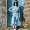 Women's Two Piece Pants Sense Of Design Bright Line Decoretion Jogging Suit For Women O-neck Long Sleeve Crop Top And Fitness Sporty Trouser