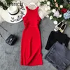 Gaganight Rahat Streç Kadın Bodycon Elbise Örme Seksi Katı O-Boyun Bayanlar Bandaj Elbiseler Vestido 210519