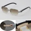 2022 New Black Buffalo Horn Sunglasses Rimless Micro-paved Diamond set Sun glasses Men Women with C Decoration Rocks Wire frame glasses male and female Vintage