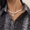 Vintage Imitation Pearls Chains Necklace 2021 Geometric Rhinestone Crystal Pendant Choker Necklaces Women Boho Jewelry