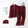 Sexy Red Plaid 100% coton Pyjamas Set Automne Plus Taille Casual Femme Pyjamas à manches longues Homewear Vêtements de nuit 210831
