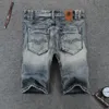 Herr jeans italiensk stil mode män hög kvalitet retro grå blå designer tvätt rippade denim shorts sommar vintage kort