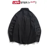 Lappster Hommes Harajuku Funny Hip Hop Chemises Streetwear Style coréen Casual Manches longues Mâle Noir Coton 2XL 210420