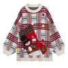 Być może U Kobiety Sweter Boże Narodzenie Luźne Zagęścić Swetry Z Długim Rękawem Biała Czerwona Plaid Skarpetki Boże Narodzenie Patch Aplikacje M0135 210529