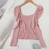 Korobov Preppy Style Sweet Women Puff Sleeve Tröjor Pullovers Chic Sueter Mujer Koreansk Elegant Square Collar Jumper 210922