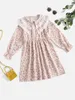 Girls Ditsy Floral Flounce Sleeve Lace Detail Statement Collar Dress SHE