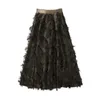 DEAT New Spring And Summer Fashion Casual Elastic Band Wide Waist A-line Swing Elegant Feather Tassel Skirt Women SJ934 210428