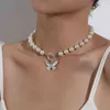Античная жемчужная цепь Choker с бабочкой кулон ожерелье подвески серебристого шеи ювелирные изделия для женщин вечеринка ювелирных изделий