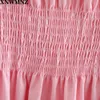 Rustik klänning rosa linneblandning bred elastisk halsringa kort rufflade ärmar midi vintage solid sexig av axelklänning 210520