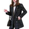 Damenanzüge Blazer Vintage Plaid Damen Blazer mit gekerbtem Kragen Langarm Elegante Jacke Fügen Sie Baumwolle hinzu, um den Damen-Freizeitmantel zu verdicken