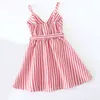 Summer Dress Children's Clothing Girl Party Holiday Casual Baby Striped With Belt 210515