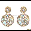 Charm Jewelry Drop Delivery 2021 Exaggerated Multi-Layer Round Alloy Diamond Ab Color Rhinestone Earrings Female Personality Minimalist Wind