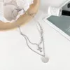 N1803 Presentes da Mãe Presentes De Camada de Aço Inoxidável Colar para Meninas Mulheres Cruz com Coração Medal Chocker Charms Boa sorte Prata 390mm + 65mm