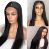 Long Brésilien Brésilien Straite 360 Perruque frontale avec cheveux sans glombée 180% 13x4 Perruques synthétiques transparentes pour femmes noires