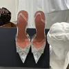 Seksi Lady Moda Kadın Sandalet PVC Şeffaf Rhinestone Kristal Yay Slingback Strappy Ayakkabı Yüksek Topuklu İnce Topuklu Pompalar