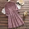 Robe Femme Spring aument vintage Vestidos女性エルビーズカジュアル緩い長袖の葉のリボン付きのドレス