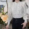 Camicia da donna vintage in pizzo bianco all'uncinetto Primavera manica lunga da donna Top camicette Camicetta elegante casual Abbigliamento donna 13300 210512