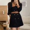 Günlük Elbiseler [EWQ] Retro Chic PU Deri Yaka Kruvaze Lace Up Bel Kadınlar 2021 Corduroy Mini Elbise Sonbahar Kış 16R745