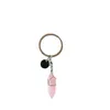 Wire Wrap Sześciokąt Prism Reiki Healing Kamień naturalny Breloki Chakra Ametyst Różowy Rose Crystal Key Pierścienie Breloczki Kobiety Mężczyźni Biżuteria