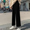 Jielur estilo coreano perna larga calça inverno solto calças retas femininas cintura alta moda preto calças de lã M-XXL 220226