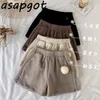 Asapgot Women Woolen Shorts Winter Spring Warm High Waist Wide Leg Korean Ladies Solid Color Loose Feminino 210722