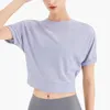 L-027 Sommar Sexig Hollow Out Back Women's Tops Casual Fashion Fitness Yoga kostym Lös Andningsbar Snabbtorkande Sport T-shirt Utbildning Top Short Sleeve