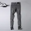 Outono designer masculino jeans design de luxo moda casual elástico fino-ajuste calças de alta qualidade famosa marca zíper magro pan265n