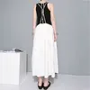 [EAM] High Waist White Bandage Pleated Long Casual Big Size Half-body Skirt Women Fashion Spring Summer 1DD7524 21512