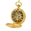 Golden حالة جيب الساعات الميكانيكية اليد الرياح الأرقام الرومانية للرجال النساء هدية 5 قطع