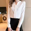 Office Lady Style V-образным вырезом белая блузка плюс размер 3XL мода женщин с длинным рукавом свободные повседневные топы женские 11509 210417