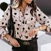 V neck blouse elegant women Loose chic autumn shirt ladies Fashion printed chiffon casual female tops clothing 210414