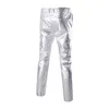 Złoto Silver Metallic Man Slim Spodnie Night Club Hip Hop Stage Dance Men Party Singing Fashion Fit Straight Nogi Spodnie 210715