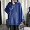 Hybskr koreanska mäns fasta färg hoodies casual hooded tröjor hoodie varm fleece manlig lös tröjor man kläder 220215