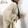 H.SA Mujer Mulheres Long Cardigans V Neck Batwing Sleeve Torcido Sweater Sweater Split Split Korean Winter Knitcoat 210417